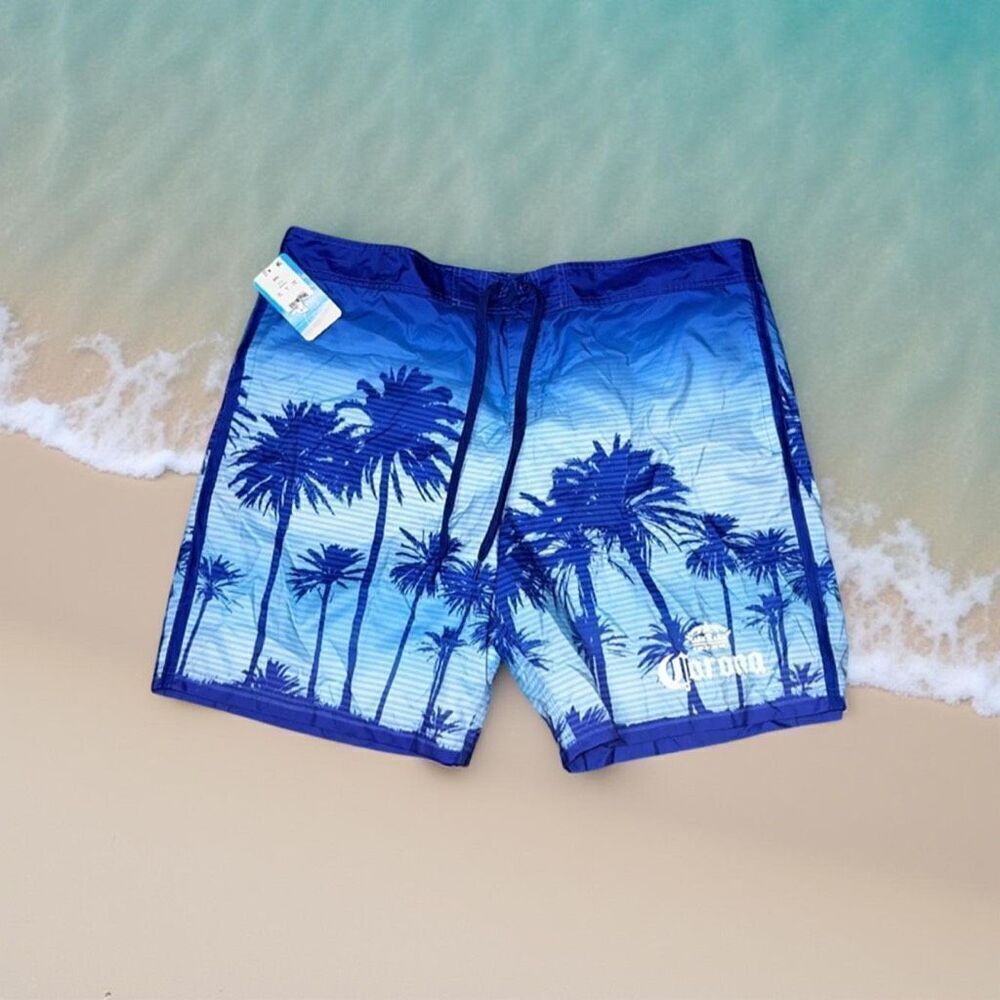 NWT Corona Swim Trunks Blue Beer Palm Trees Beach Surfing Swimming Size XXL 2X